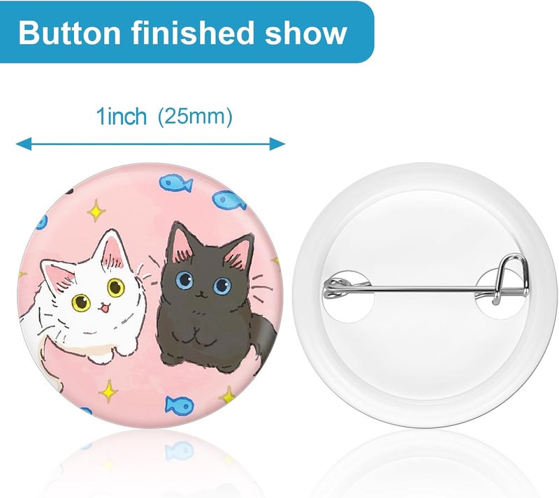 KUNTAERY 200 Sets 1 Inch Button Maker Supplies, 25mm Round Badge Parts with Metal Covers, Plastic Pin Backs, Clear Film & Blank Paper, Perfect for Button Maker Machine & Badge Press - Image 4